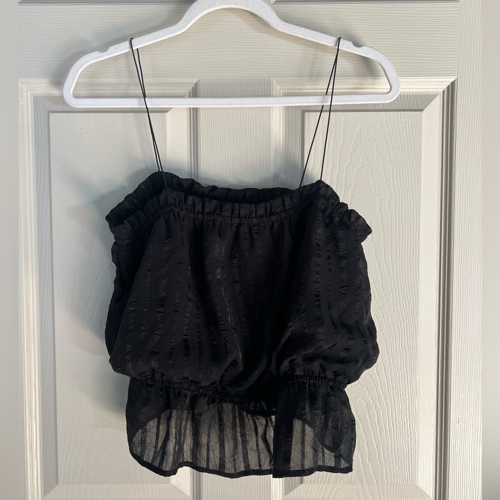 💰⬇️ CLOSET CLEAROUT Lulus | Black Sheer Striped Crop Top | M